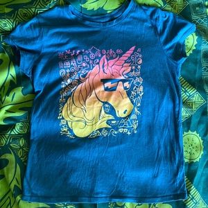 Girls teal T-shirt with unicorn graphic 14/16